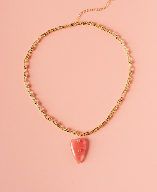 Heart of Stone Necklace in Coral