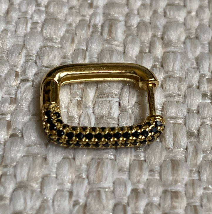 Sterling Silver Gold Vermeil Square Huggies with Black Crystal