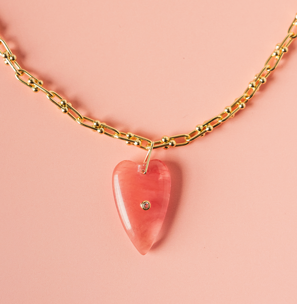 Heart of Stone Necklace in Coral